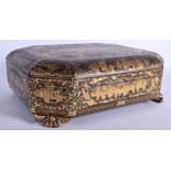 A GOOD LARGE 19TH CENTURY CHINESE EXPORT BLACK LACQUER GAMING CASKET Qing, decorated with figures w