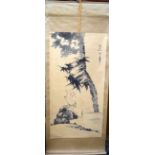 A CHINESE SCROLL PAINTING ON SILK, depicting a bird in landscape, signed. Image 137 cm x 68 cm.