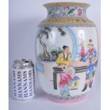 A LARGE EARLY 20TH CENTURY CHINESE FAMILLE ROSE PORCELAIN VASE Republic, painted with figures withi