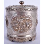 A 19TH CENTURY CHINESE STRAITS SILVER BOX AND COVER decorated with dragons and foliage. 190 grams.