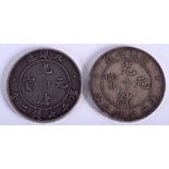 TWO CHINESE KWANG TUNG PROVINCE SILVER COINS. 26.8 & 27 grams. (2)