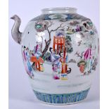 A LARGE CHINESE PORCELAIN WATER POT BEARING DAOGUANG MARKS, enamelled with figures in a landscape.
