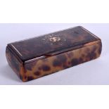 A LATE REGENCY TORTOISESHELL SNUFF BOX. 8 cm x 2.5 cm.