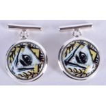 A PAIR OF MASONIC SILVER CUFFLINKS.