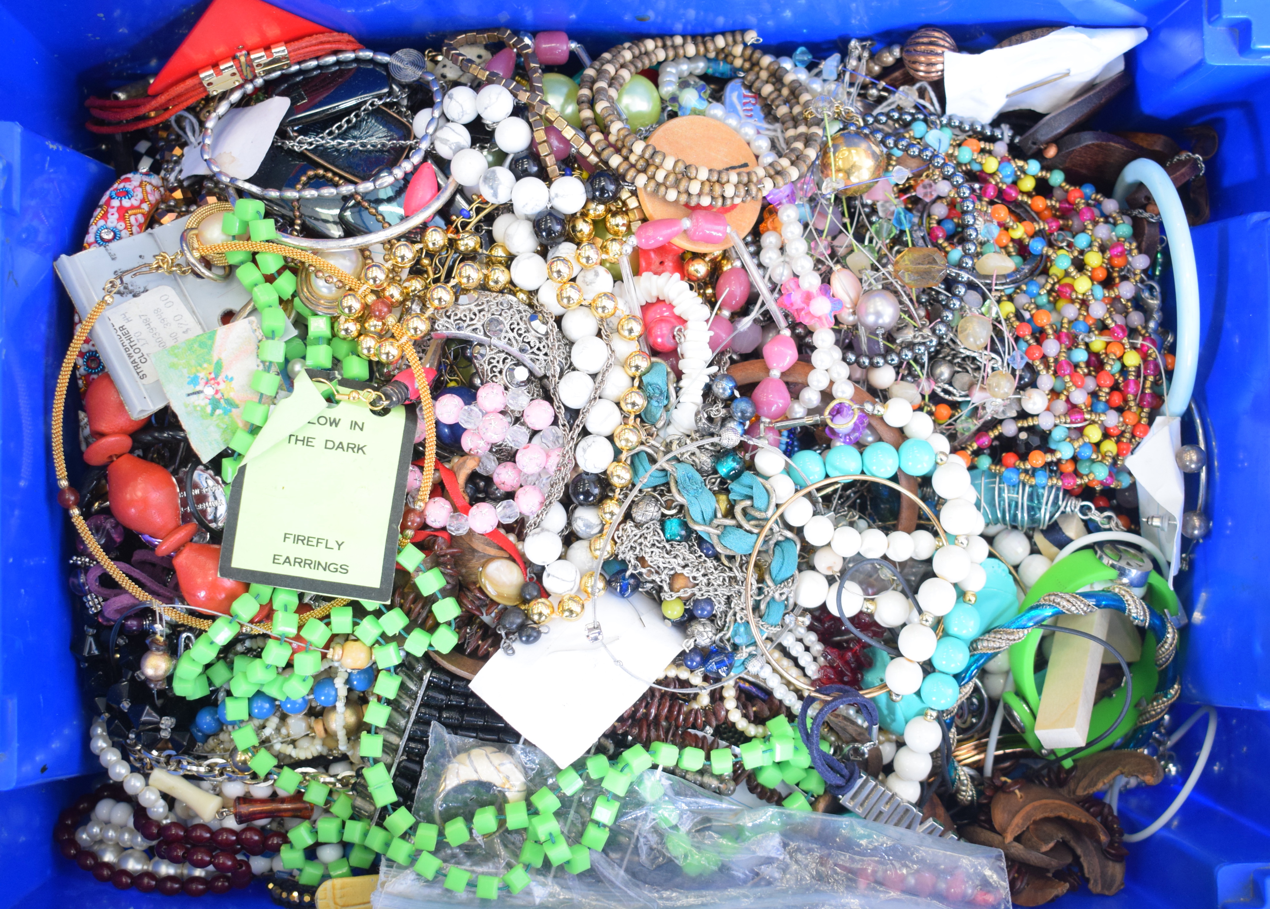 A BOX OF COSTUME JEWELLERY. (qty)