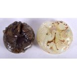 TWO CHINESE HARDSTONE ROUNDELS. (2)