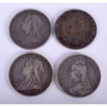 FOUR VICTORIAN SILVER CROWNS. (4)