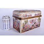 A LARGE 19TH CENTURY ITALIAN NAPLES PORCELAIN CASKET decorated in relief with figures. 24 cm x 17 cm