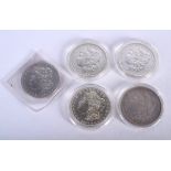 FIVE AMERICAN SILVER EAGLE COINS 1884 89, 82, 97, 1885. (5)