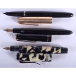 THREE FOUNTAIN PENS with gold nibs. (3)