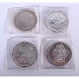 FOUR AMERICAN SILVER EAGLE COINS 1890, 1921, 1889 & 1879. (4)