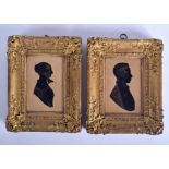 A PAIR OF ANTIQUE SILHOUETTES William Butler & Mary Butler. Image 7 cm x 10 cm.