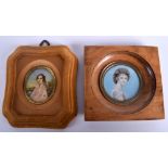 AN EARLY 20TH CENTURY PAINTED IVORY PORTRAIT MINIATURE together with another. (2)