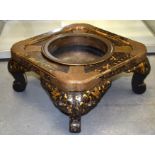 A RARE 18TH CENTURY JAPANESE EDO PERIOD BLACK LACQUER CENSER STAND overlaid with engraved brass work