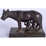 A 19TH CENTURY ITALIAN BRONZE GRAND TOUR FIGURE OF ROMULUS AND REMUS. 9 cm x 7 cm.