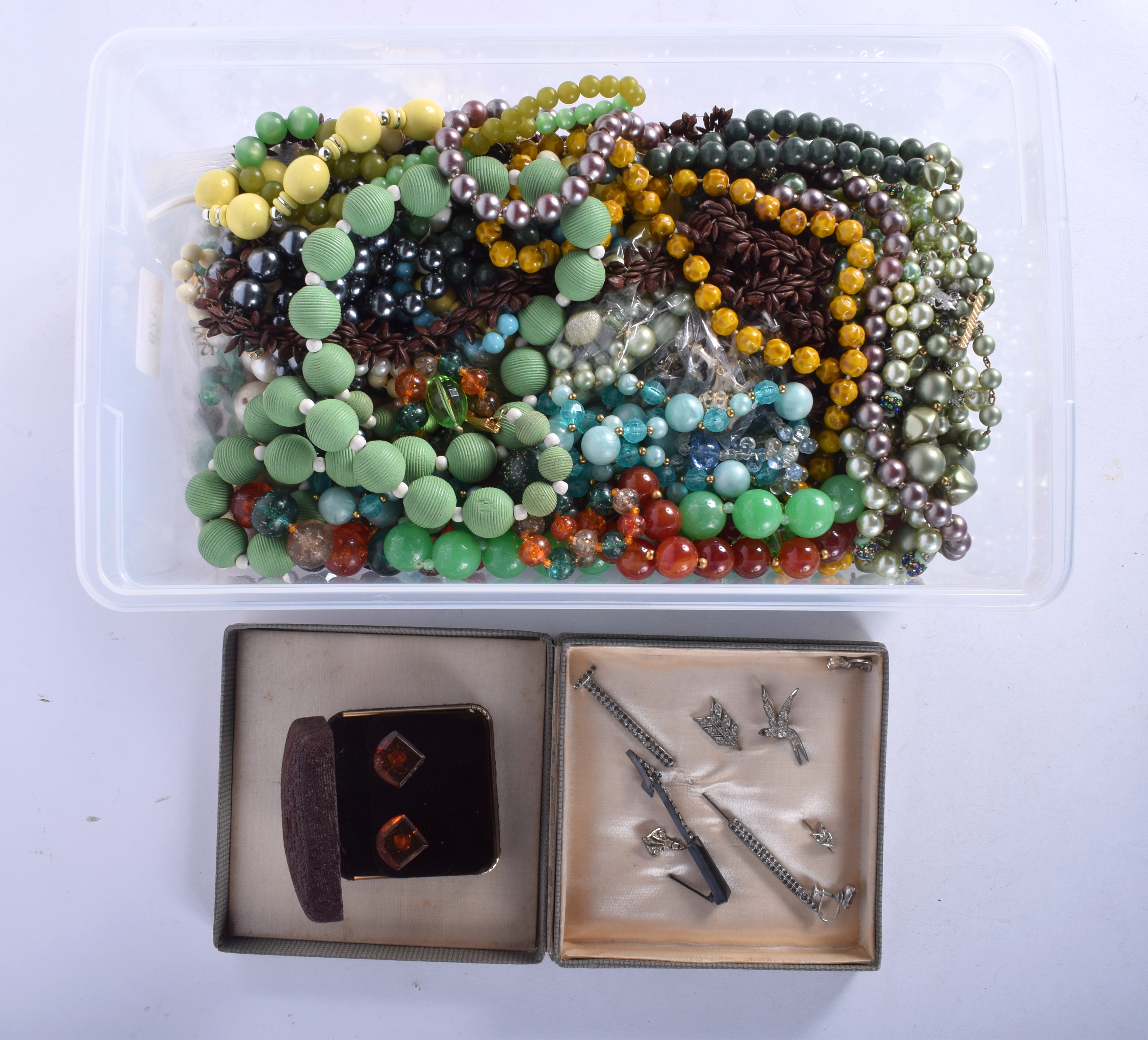 A BOX OF COSTUME JEWELLERY. (qty)