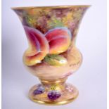 A FRUIT PAINTED PORCELAIN VASE by Worcester Artist Bryan Cox. 8.75 cm high.