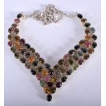 A SILVER TUTTI FRUITY STONE NECKLACE. 30 cm wide.