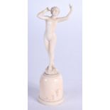 A RARE ART NOUVEAU CONTINENTAL MINIATURE IVORY FIGURE modelled as a nude female. 10 cm high.