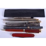 A VINTAGE STERLING SILVER PARKER PEN together with others. (7)