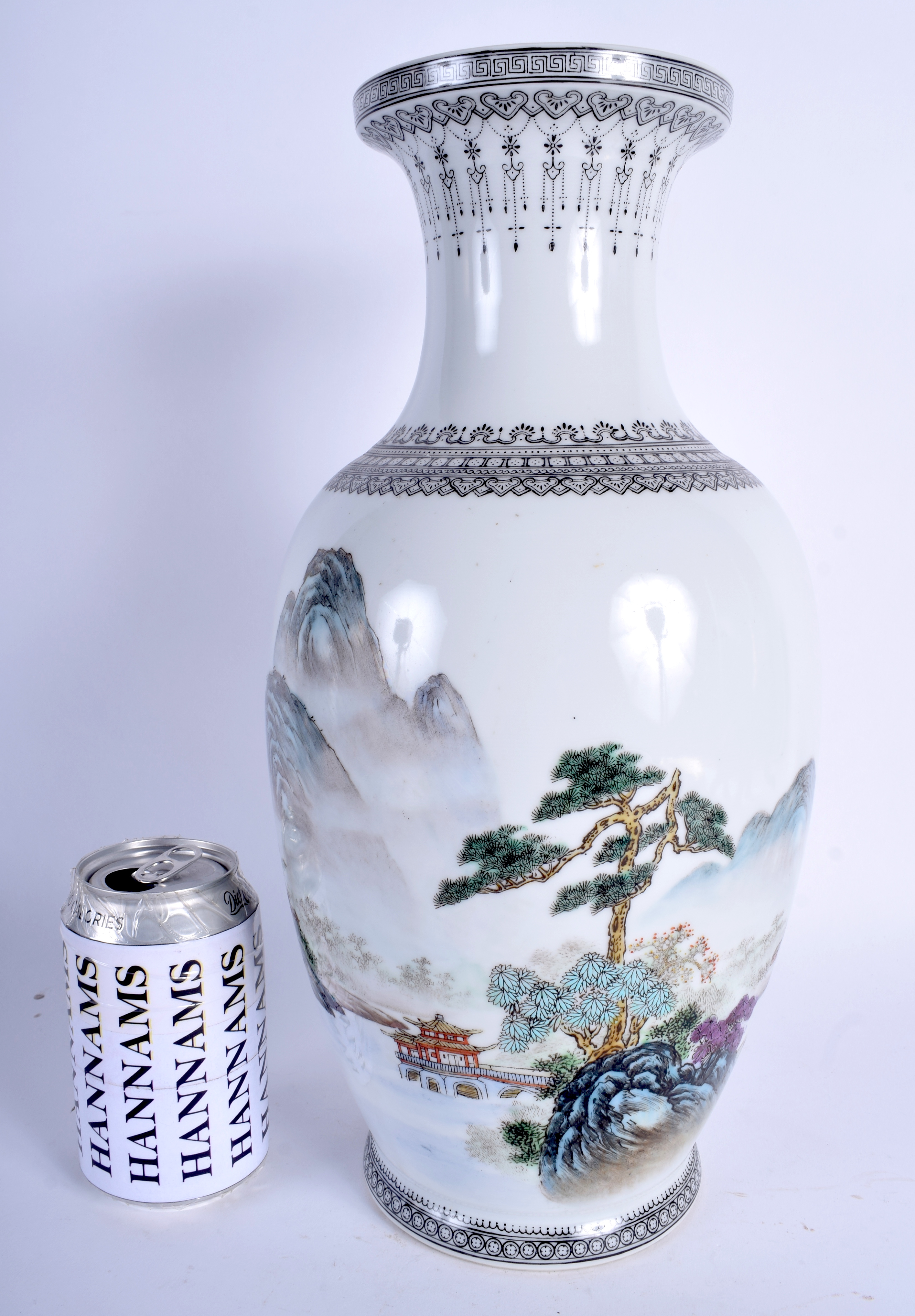 A LARGE CHINESE REPUBLICAN PERIOD FAMILLE ROSE LANDSCAPE VASE. 38 cm high.