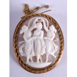 AN ANTIQUE 9CT GOLD CAMEO BROOCH. 4 cm x 4.75 cm.