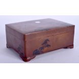 A 19TH CENTURY JAPANESE MEIJI PERIOD NAGOYA BRONZE CASKET inlaid with a silver moon. 12 cm x 8.5 cm.