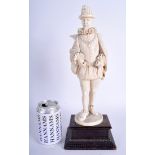 A LARGE 19TH CENTURY CONTINENTAL IVORY DIEPPE FIGURE OF A DANDY modelled in ruffles. 37 cm high.