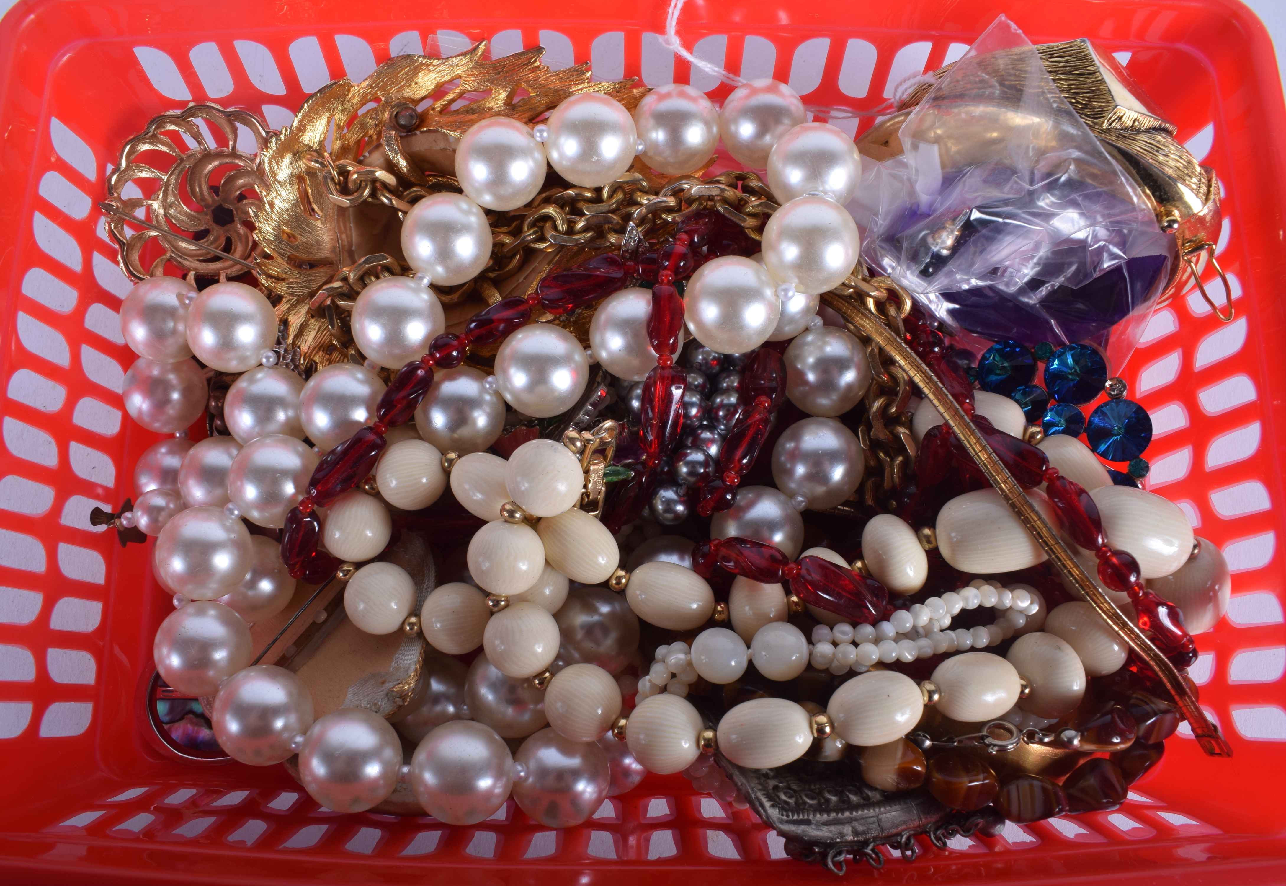 A BOX OF COSTUME JEWELLERY. (qty)