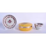 A PAINTED BOX AND COVER and an antique teabowl & saucer (3)