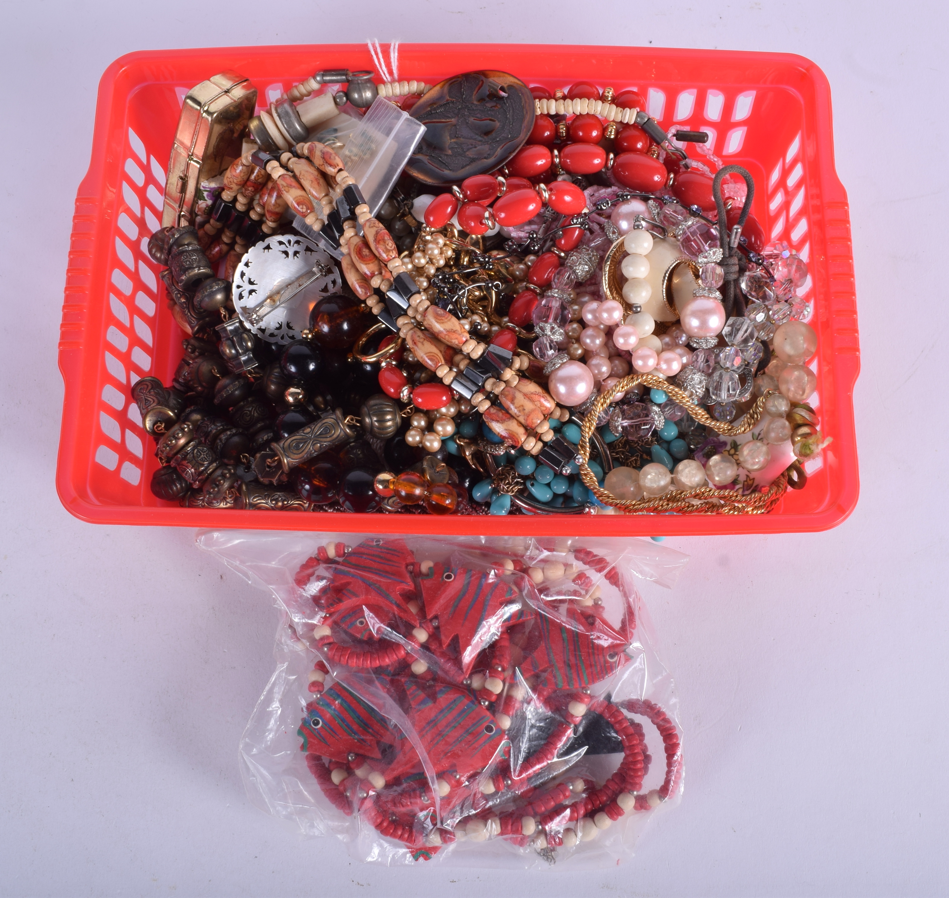 A BOX OF COSTUME JEWELLERY. (qty)