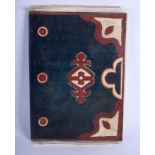 A VINTAGE TOOLED LEATHER FOLIO containing two watercolours. 26 cm x 36 cm. (3)