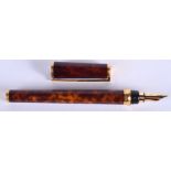 A ST DUPONT 18CT GOLD NIB BROWN PEN LACQUE DE CHINE FOUNTAIN PEN. 12 cm long.