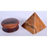 A CARVED MARBLE PYRAMID together with a box and cover etc. (qty)