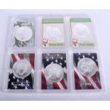 SIX SILVER EAGLE COINS. (6)