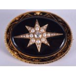 A LATE VICTORIAN GOLD DIAMOND AND SEED PEARL MOURNING BROOCH. 21.5 grams. 4.5 cm x 3.25 cm.