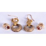 A PAIR OF VICTORIAN GOLD AND HAIR EARRINGS together with another pair. (4)