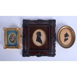 A LARGE ANTIQUE SILHOUETTE together with another & an engraving. Largest image 7 cm x 9 cm. (3)