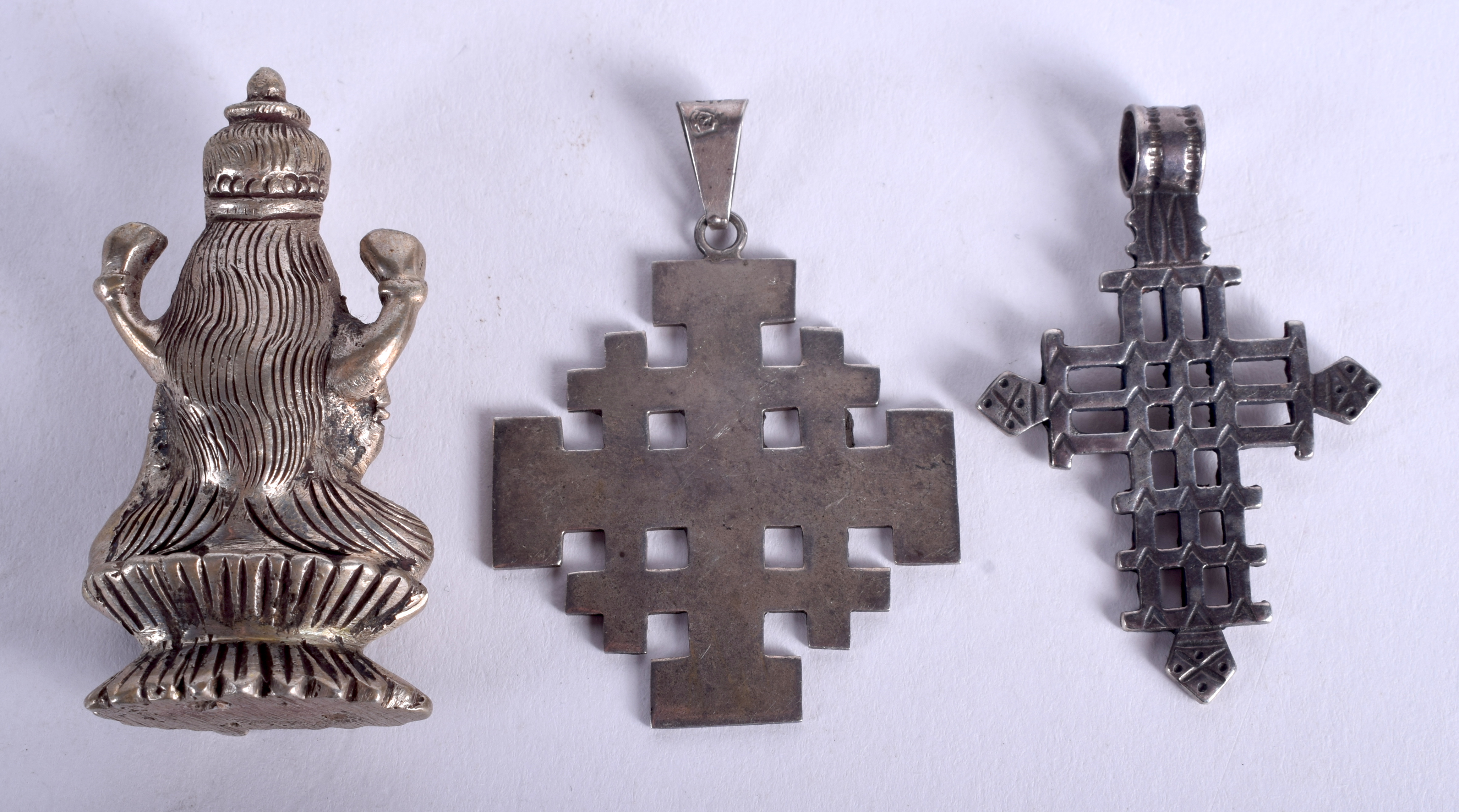 TWO SILVER PENDANTS and a buddha. (3) - Image 2 of 2