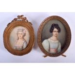 TWO ANTIQUE IVORY PORTRAIT MINIATURES. (2)