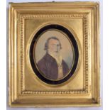 A MID 19TH CENTURY CONTINENTAL PAINTED PASTEL WATERCOLOUR PORTRAIT MINIATURE. Image 11 cm x 12 cm.