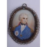 AN ANTIQUE CONTINENTAL PAINTED IVORY PORTRAIT MINIATURE. 7 cm x 9 cm.