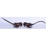 A LOVELY PAIR OF 19TH CENTURY JAPANESE MEIJI PERIOD BRONZE CRAYFISH of naturalistic form. 22 cm wide