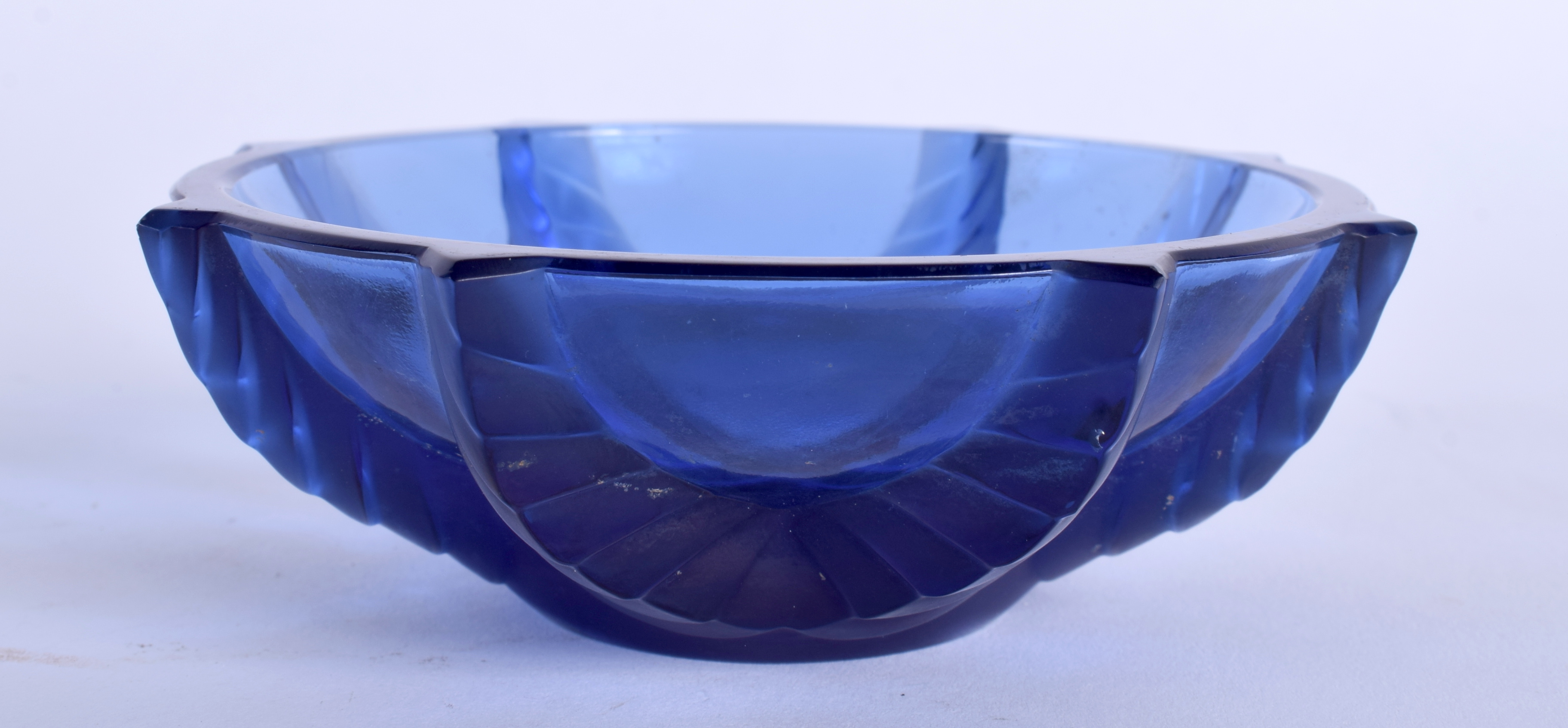 A LALIQUE BLUE GLASS BOWL, signed to base. 11 cm wide. - Image 2 of 3