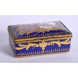 A MID 19TH CENTURY FRENCH SEVRES STYLE RECTANGULAR BOX painted with lovers within landscapes. 9 cm x