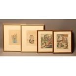 A PAIR OF CHINESE PAINTED SILK PICTURES, c.1900, depicting scenes from everyday life, unsigned, 9