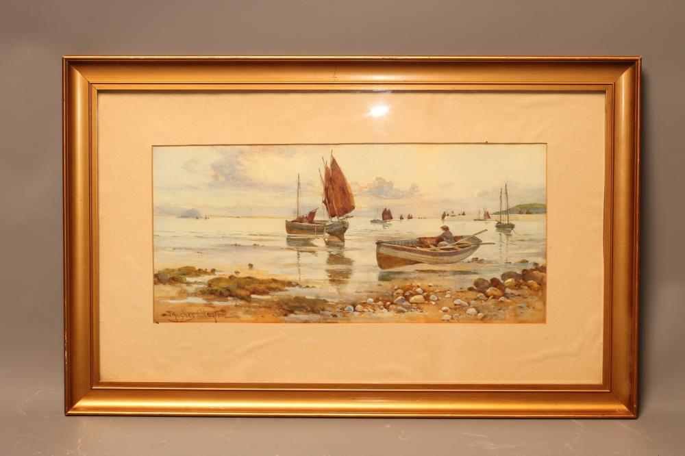 JOSEPH HUGHES CLAYTON (act.1891-1929), Harbour Scene with Fishing Boats, watercolour and pencil