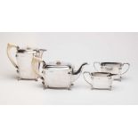 AN ART DECO SILVER FOUR PIECE TEA AND COFFEE SERVICE, maker possibly Spiers and Wordsworth,