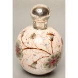 A VICTORIAN SILVER MOUNTED PALE PINK OVERLAY GLASS EAU DE TOILETTE BOTTLE, maker's mark CM,