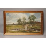 ENGLISH SCHOOL (c.1900), Sheep Dipping, oil on canvas, unsigned, 17 1/2" x 31", gilt frame (Est.